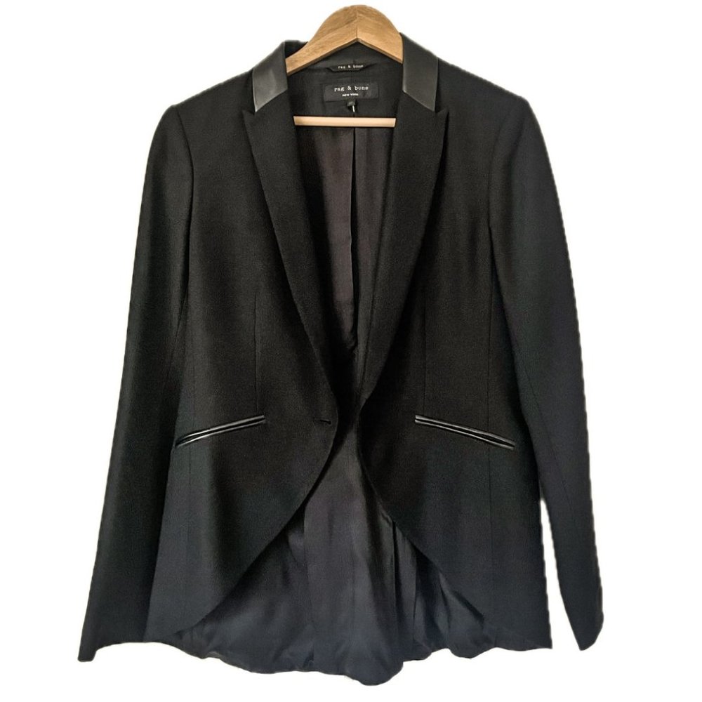 Rag & Bone  New York Blazer Jacket  Black with 100% Lamb Leather Size 10